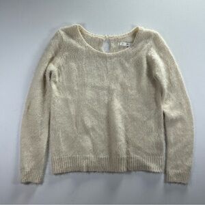 MAX STUDIO Button Back Sweater Woman’s M Textured Linen Blend Cream Color